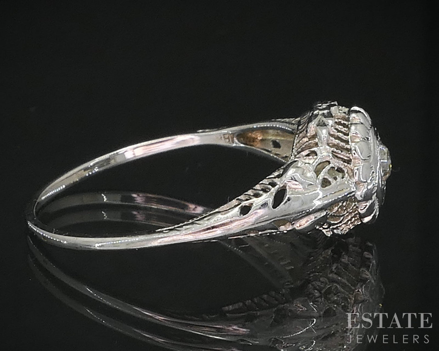 Antique 18k White Gold OEC Natural .10ct Diamond Filigree Solitaire Ring i19292