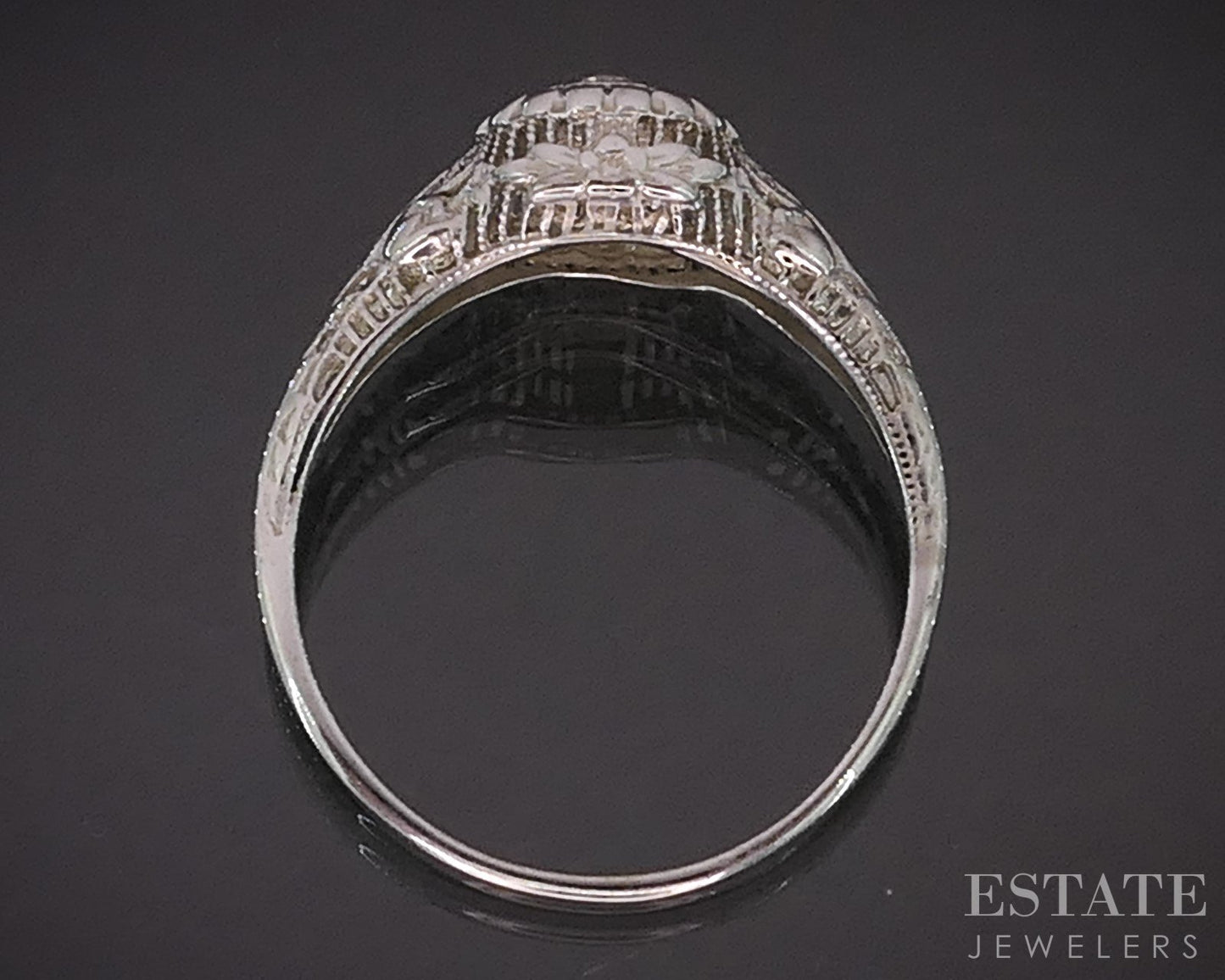 Antique 18k White Gold OEC Natural .10ct Diamond Filigree Solitaire Ring i19292