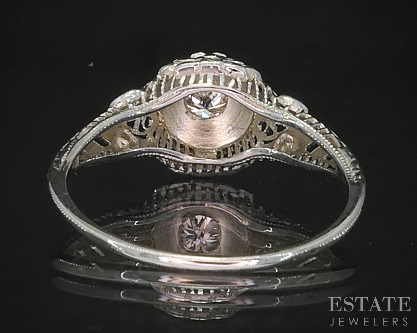 Antique 18k White Gold OEC Natural .10ct Diamond Filigree Solitaire Ring i19292