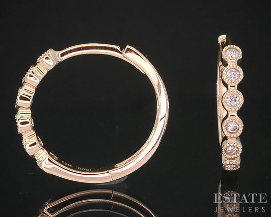 10k Rose Gold Round Natural .12ctw Diamond Hoop Huggie Earrings 1.9g i19295