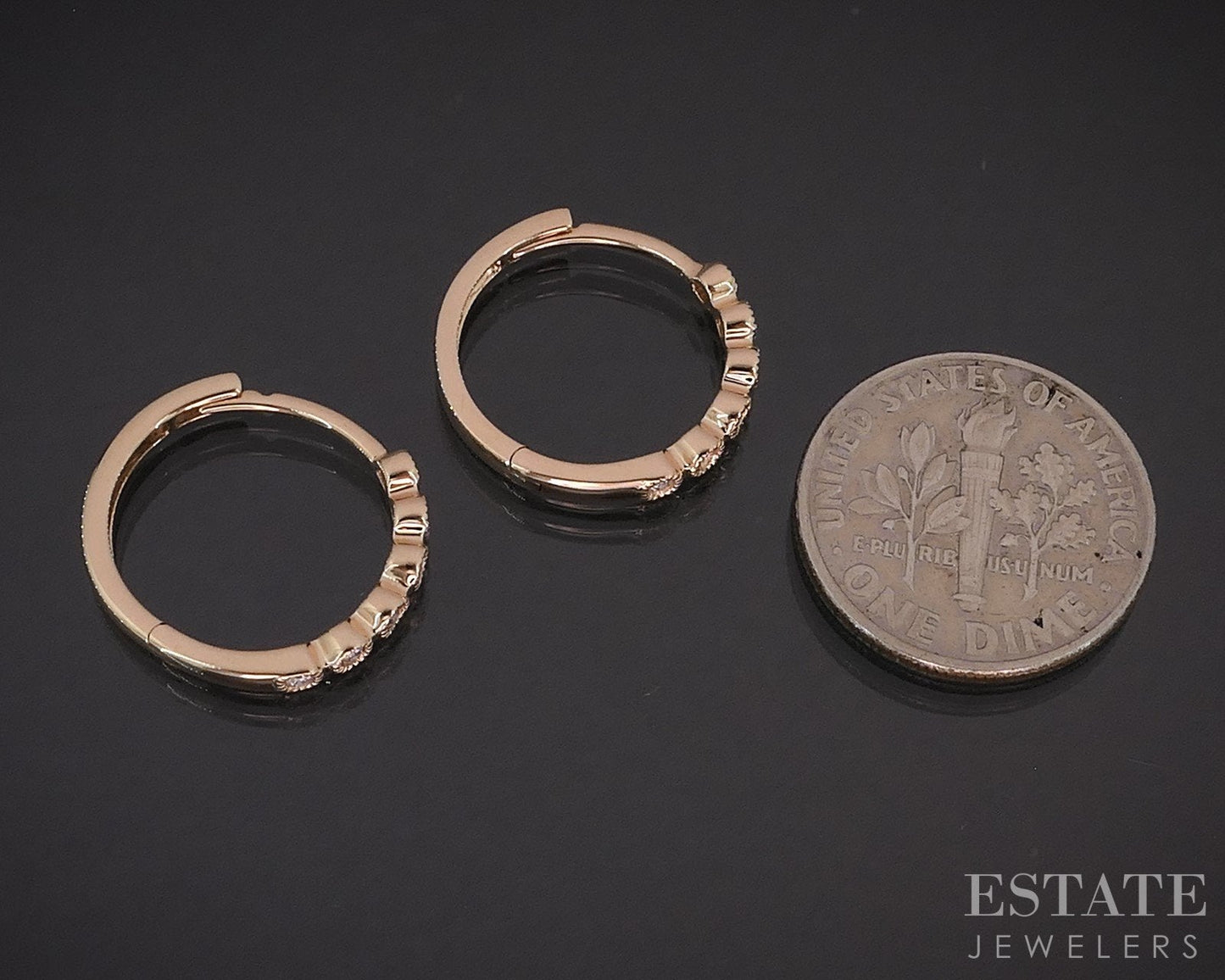 10k Rose Gold Round Natural .12ctw Diamond Hoop Huggie Earrings 1.9g i19295