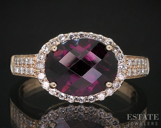 14k Strawberry Gold LeVian Natural Rhdolite Garnet & Diamond Ring 4.8g i19285
