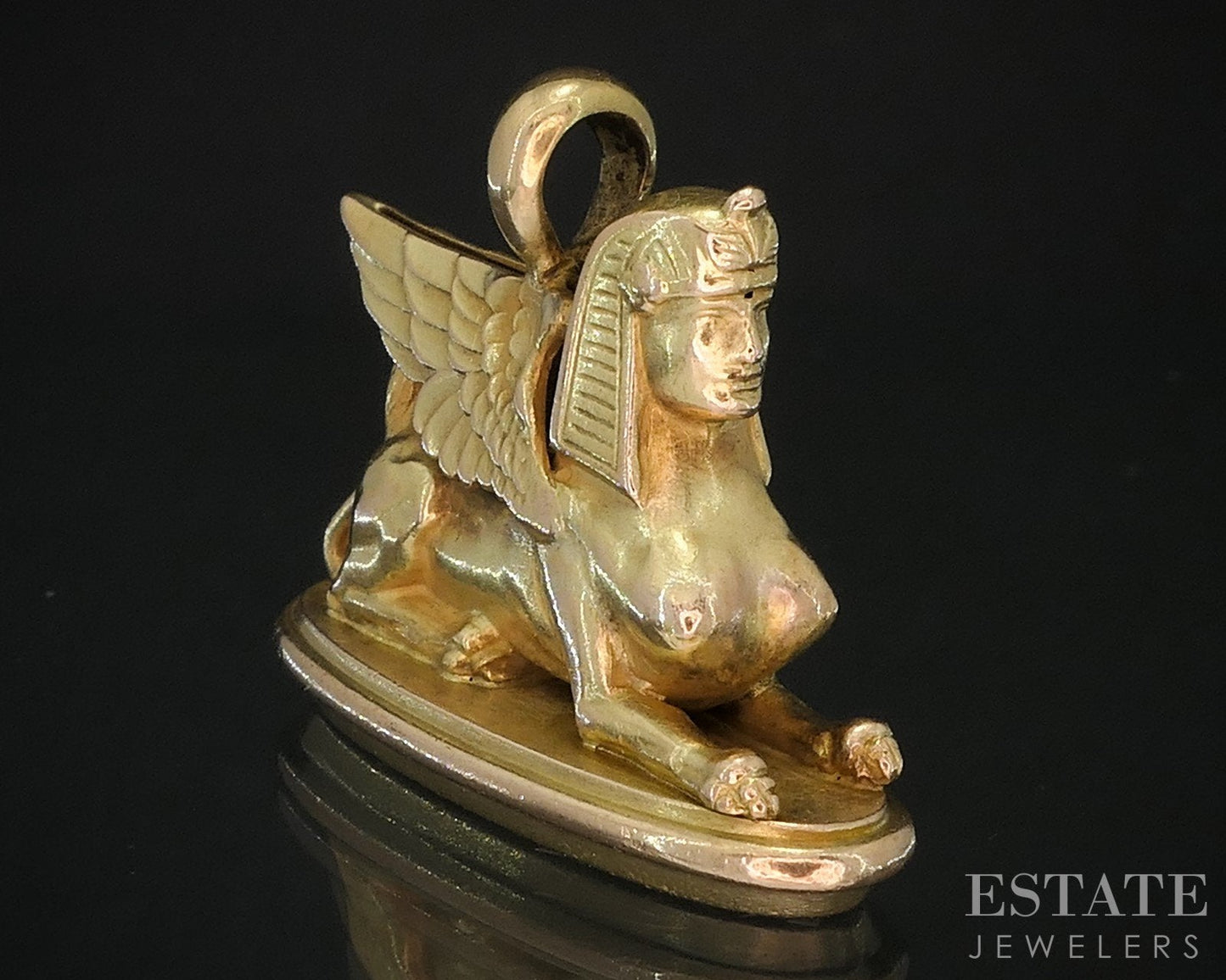 Antique Victorian 14k Yellow Gold Egyptian Revival Sphinx Fob Pendant 8g i19303