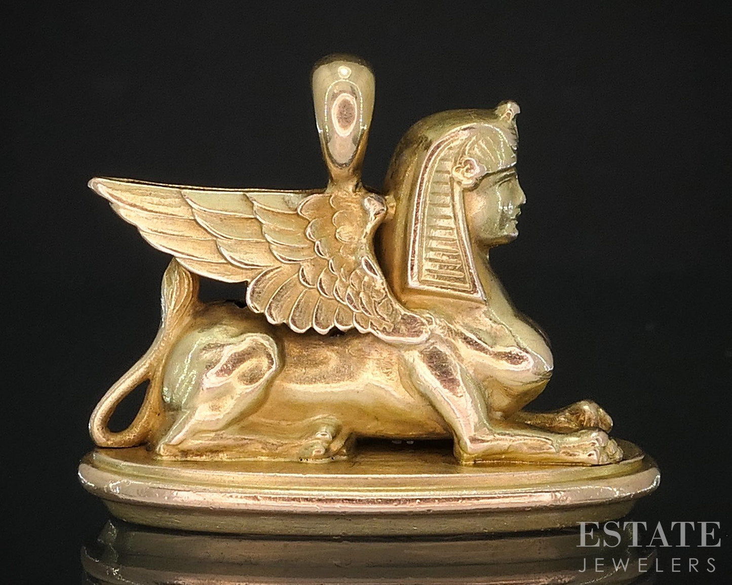 Antique Victorian 14k Yellow Gold Egyptian Revival Sphinx Fob Pendant 8g i19303