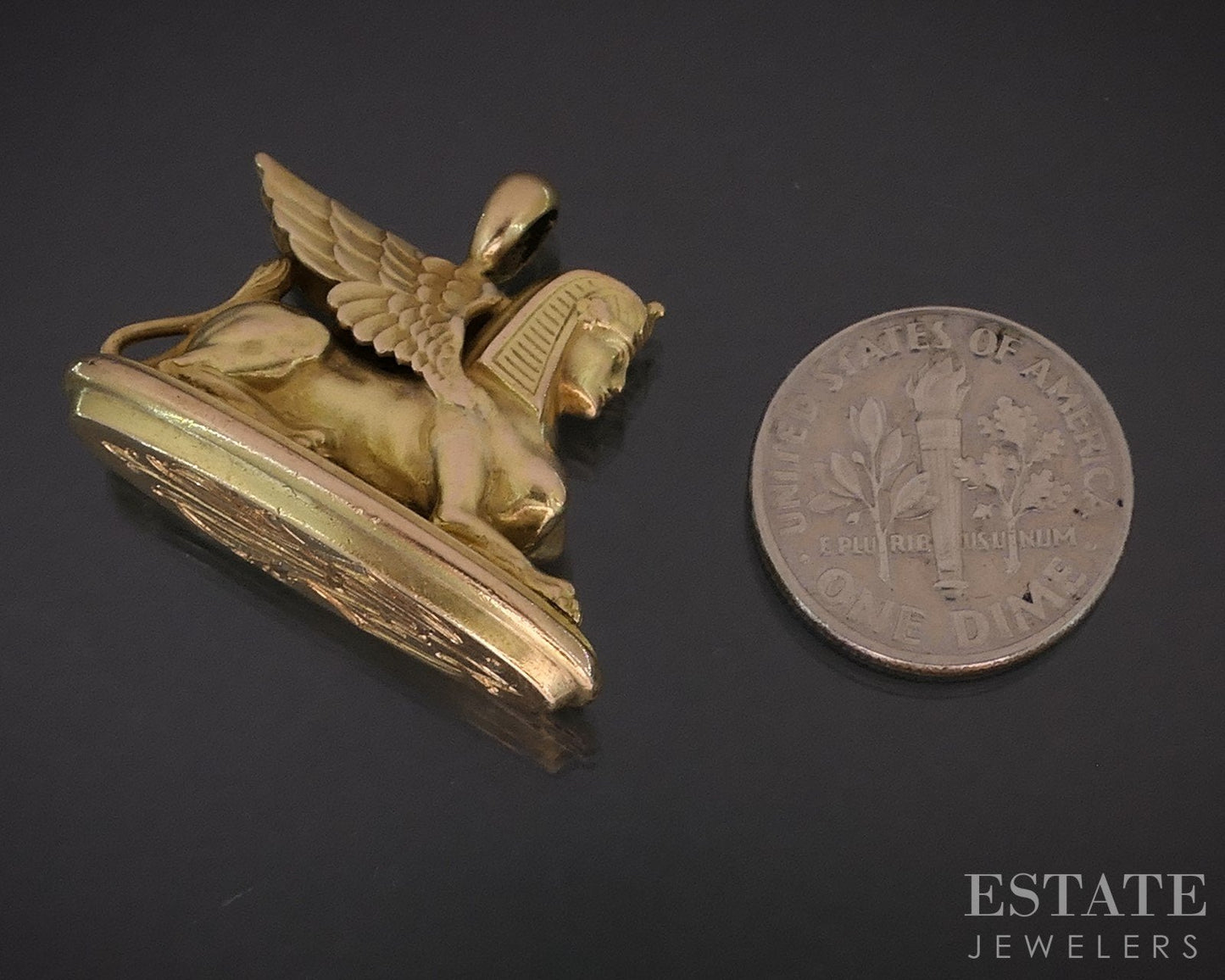 Antique Victorian 14k Yellow Gold Egyptian Revival Sphinx Fob Pendant 8g i19303