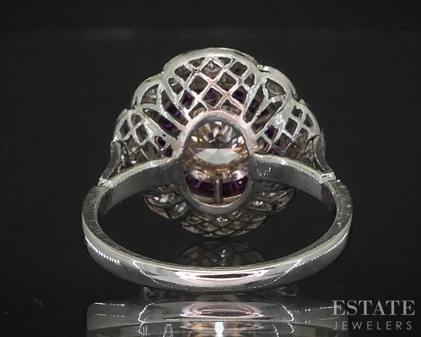 Art Deco Platinum Natural 1.37ctw Diamond & Ruby Cocktail Ring 5.8g i19299