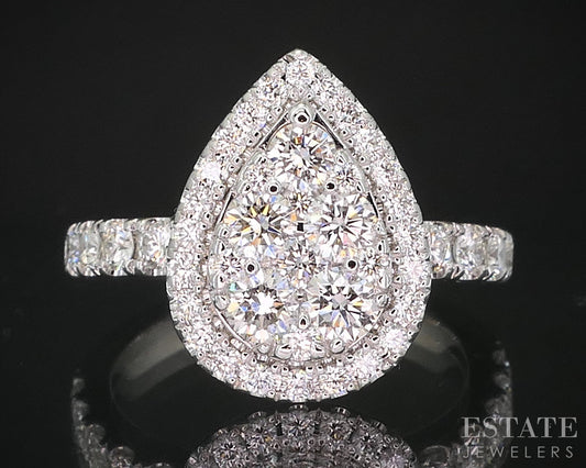 14k White Gold Pear Natural 1.00ctw Diamond Cluster Engagement Ring 4.9g i19301