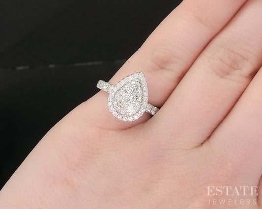 14k White Gold Pear Natural 1.00ctw Diamond Cluster Engagement Ring 4.9g i19301