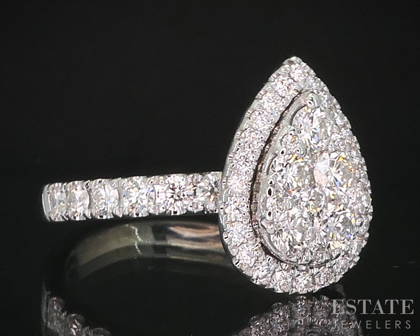 14k White Gold Pear Natural 1.00ctw Diamond Cluster Engagement Ring 4.9g i19301