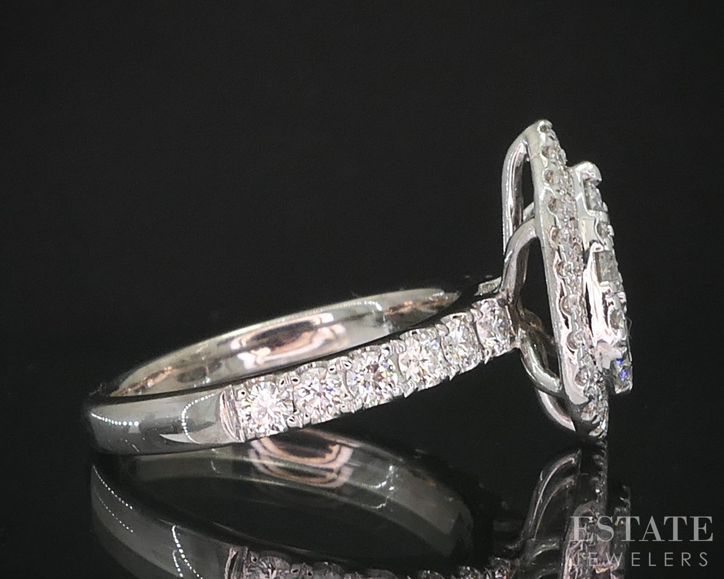 14k White Gold Pear Natural 1.00ctw Diamond Cluster Engagement Ring 4.9g i19301