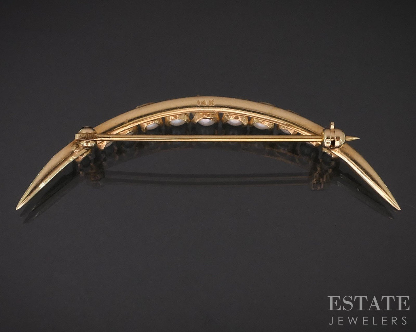 Antique 14k Yellow Gold Akoya Pearl Crescent Moon Pin Brooch 3.7g i19286