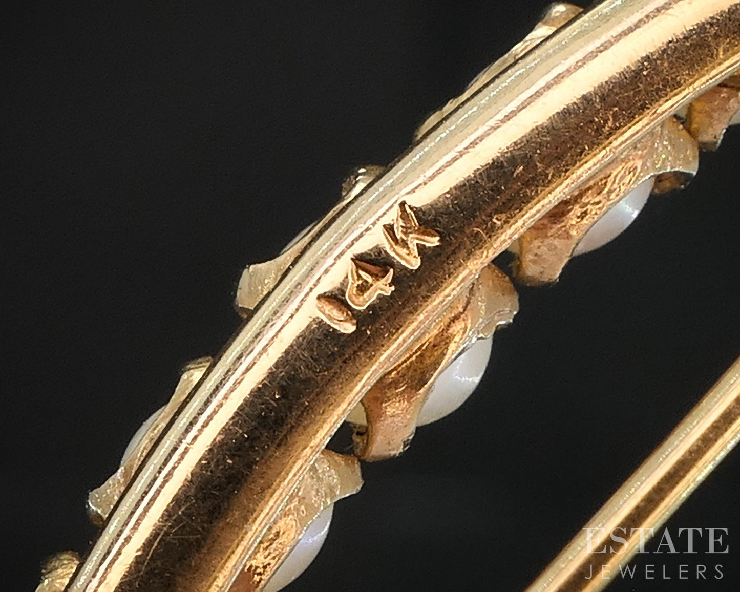 Antique 14k Yellow Gold Akoya Pearl Crescent Moon Pin Brooch 3.7g i19286