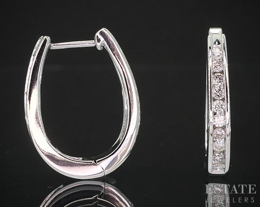 14k White Gold Natural .20ctw Diamond Hinged Hoop Earrings 4g i19310