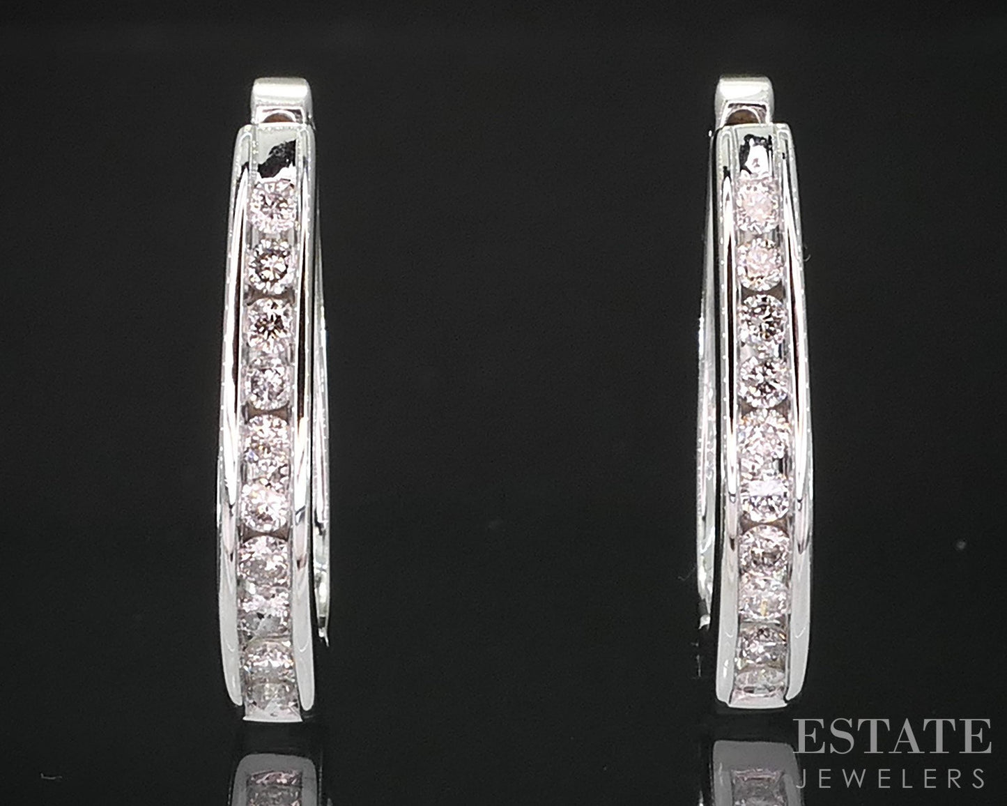 14k White Gold Natural .20ctw Diamond Hinged Hoop Earrings 4g i19310