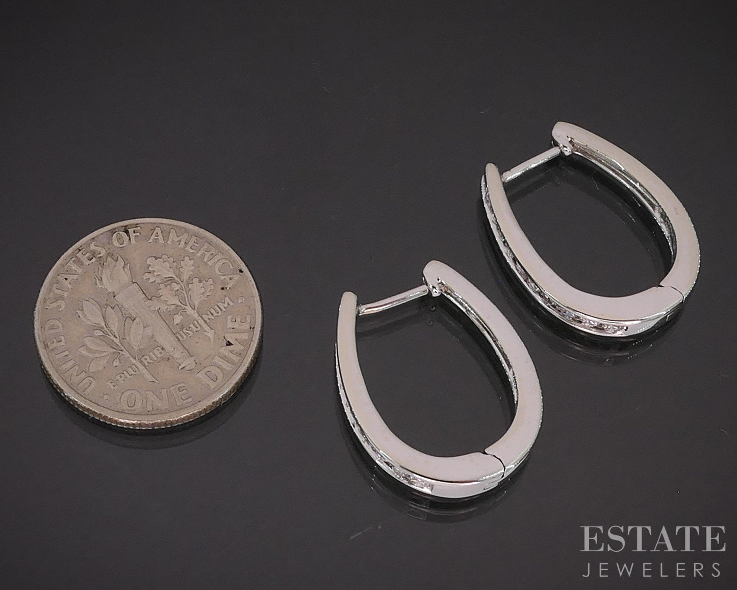 14k White Gold Natural .20ctw Diamond Hinged Hoop Earrings 4g i19310