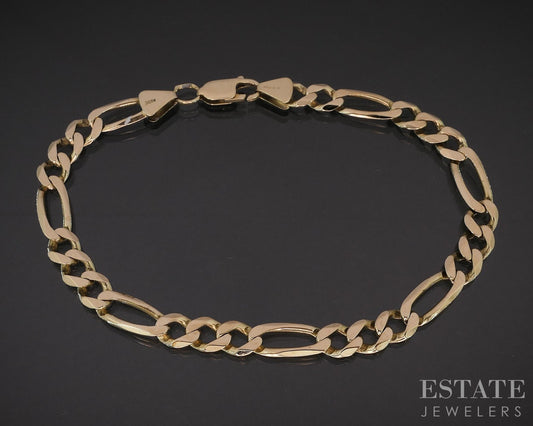 14k Yellow Gold 6.5mm Figaro Chain Mens Bracelet 15.7g 9.25"L i19308