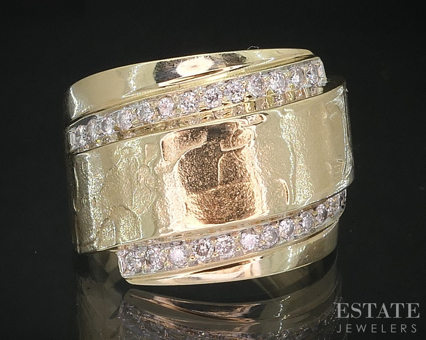 14k Yellow Gold Natural .26ctw Diamond Textured Bypass Ladies Band 8.8g i19309