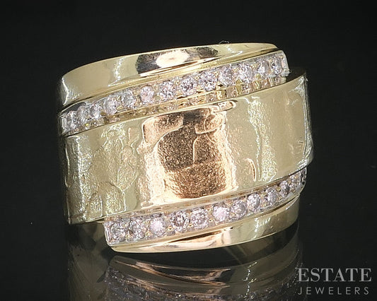 14k Yellow Gold Natural .26ctw Diamond Textured Bypass Ladies Band 8.8g i19309