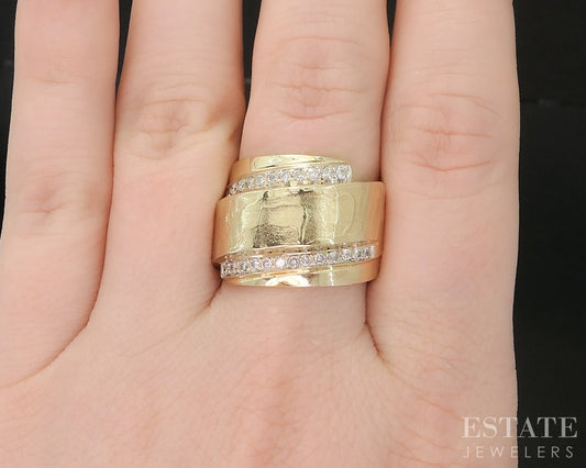 14k Yellow Gold Natural .26ctw Diamond Textured Bypass Ladies Band 8.8g i19309