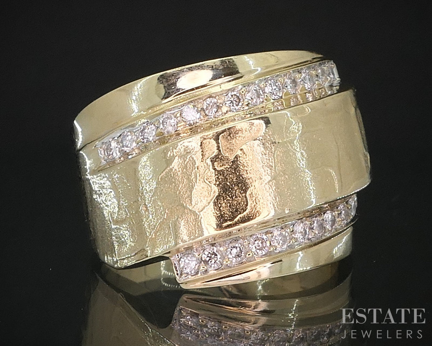 14k Yellow Gold Natural .26ctw Diamond Textured Bypass Ladies Band 8.8g i19309