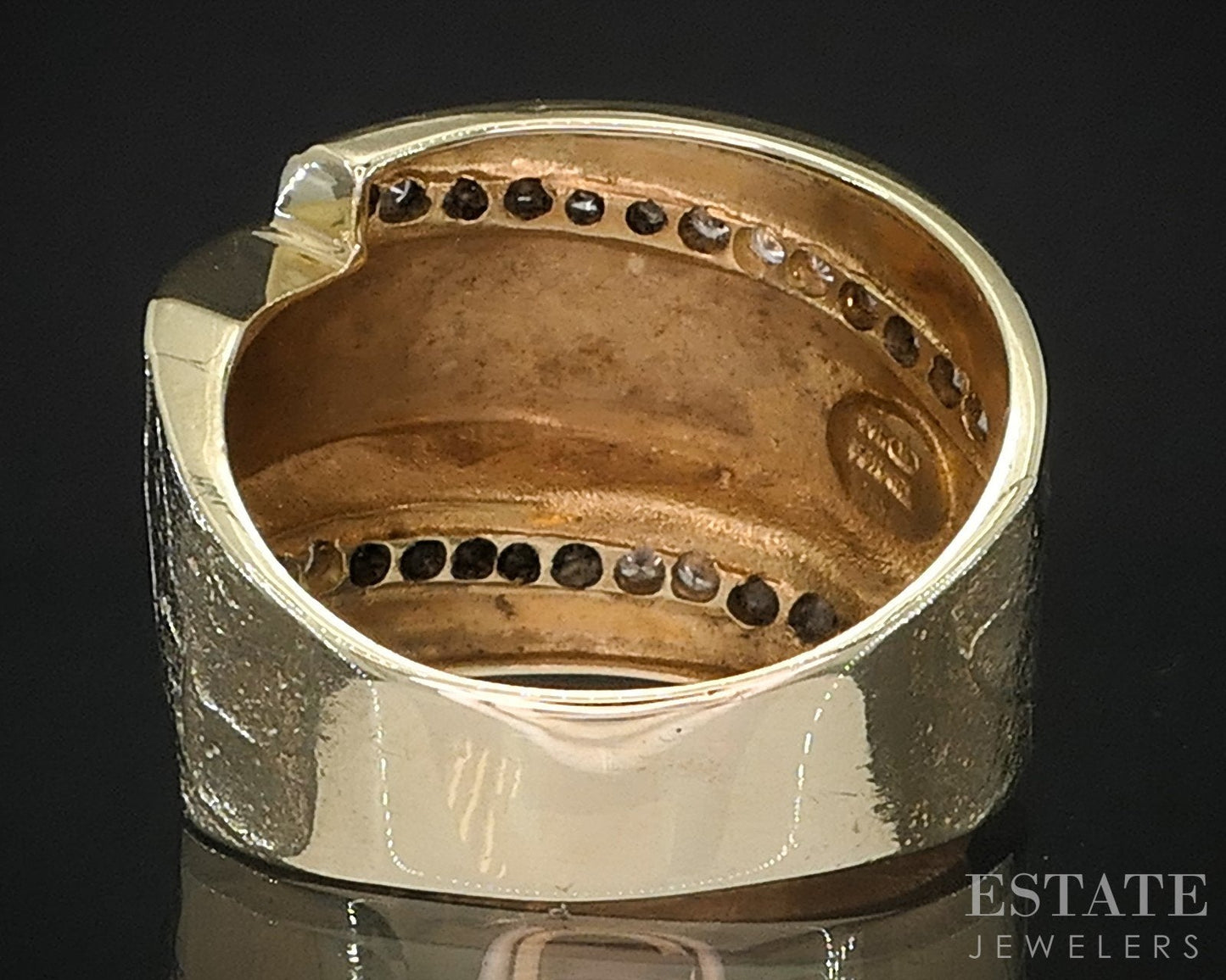 14k Yellow Gold Natural .26ctw Diamond Textured Bypass Ladies Band 8.8g i19309