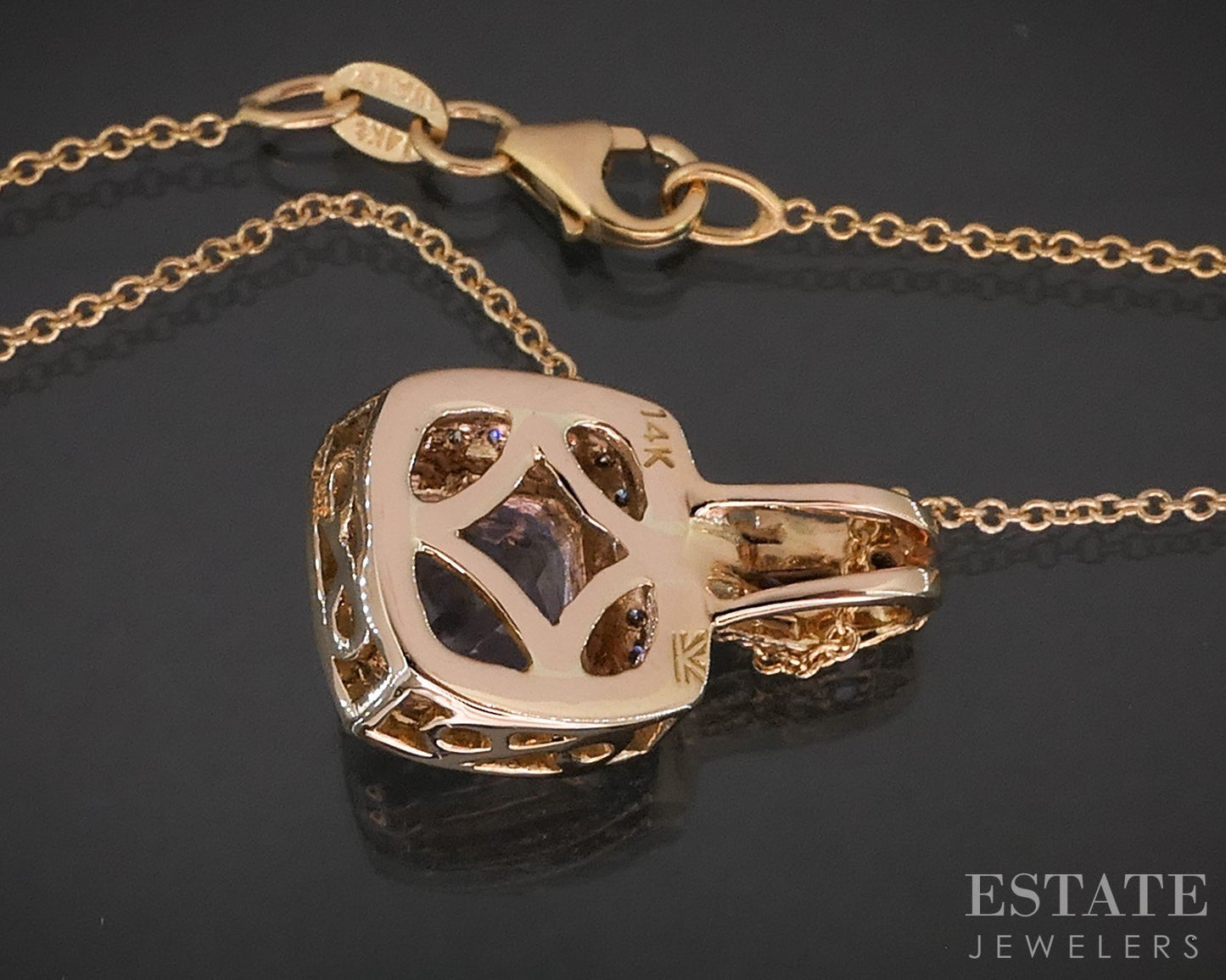 14k Strawberry Gold LeVian Natural Amethyst & Diamond Necklace 4.7g i19318