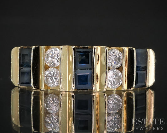 18k Yellow Gold Natural Blue Sapphire & Diamond Ladies Band Ring 5.2g i19316