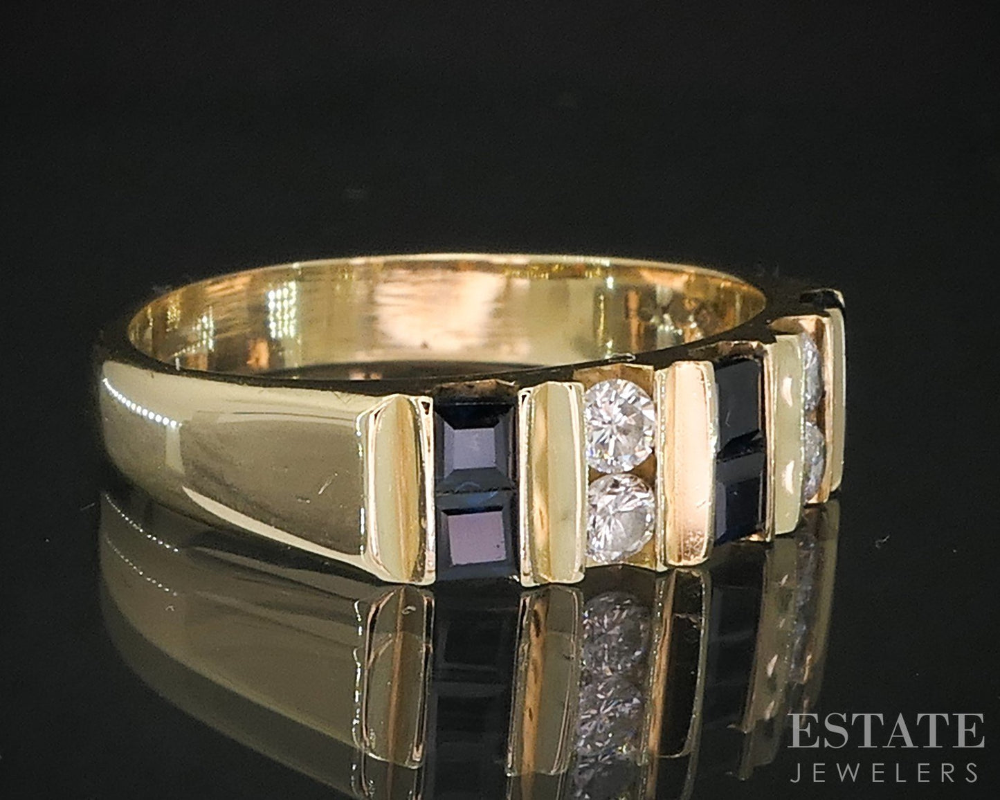 18k Yellow Gold Natural Blue Sapphire & Diamond Ladies Band Ring 5.2g p83149