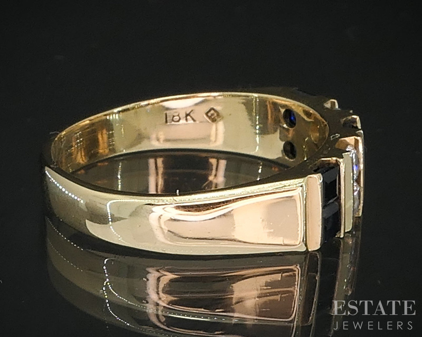 18k Yellow Gold Natural Blue Sapphire & Diamond Ladies Band Ring 5.2g i19316