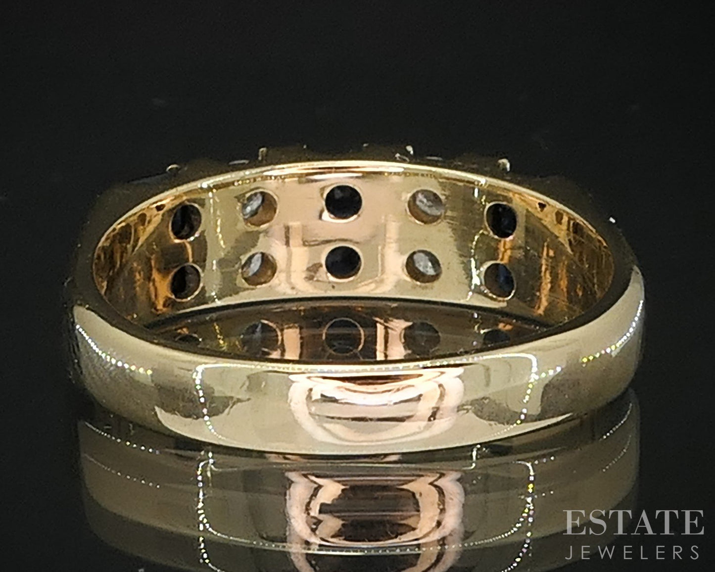 18k Yellow Gold Natural Blue Sapphire & Diamond Ladies Band Ring 5.2g i19316