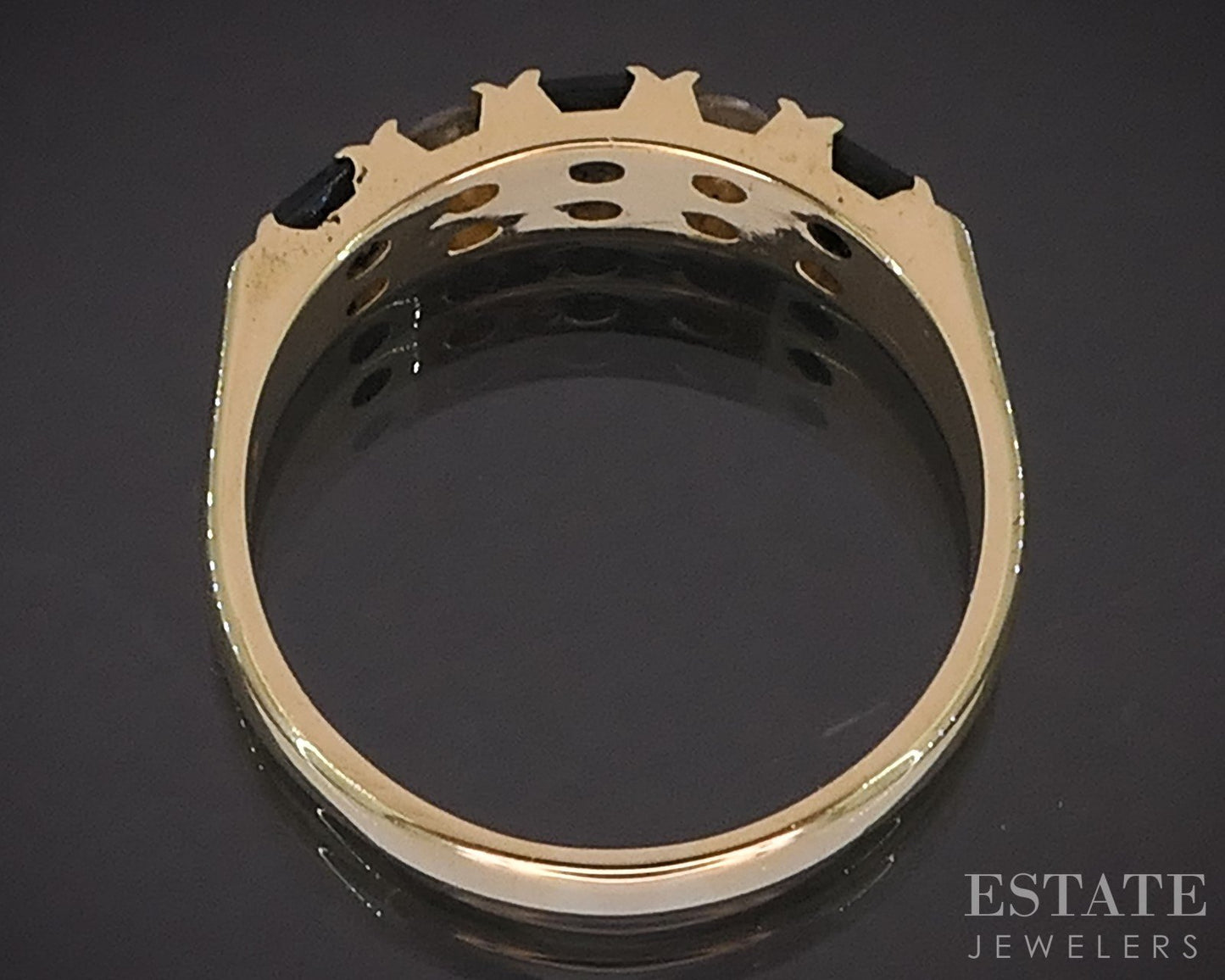 18k Yellow Gold Natural Blue Sapphire & Diamond Ladies Band Ring 5.2g i19316