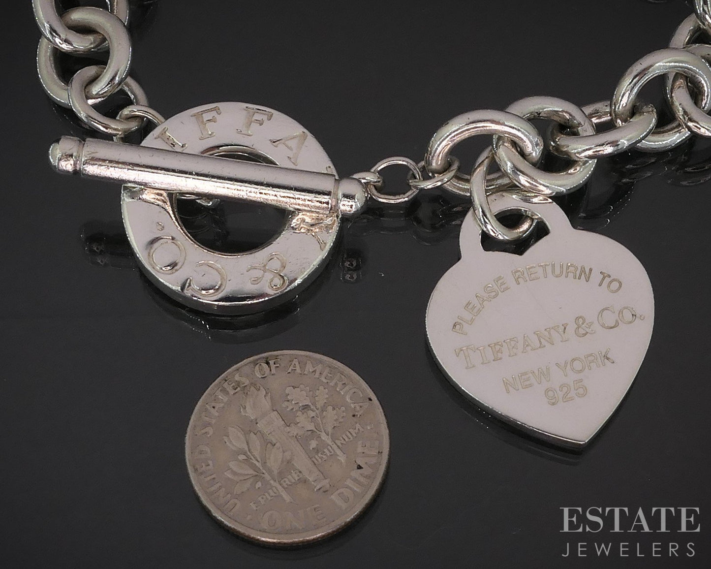 Sterling Tiffany & Co. Heart Tag Cable Chain Toggle Bracelet 41g 8"L i19315