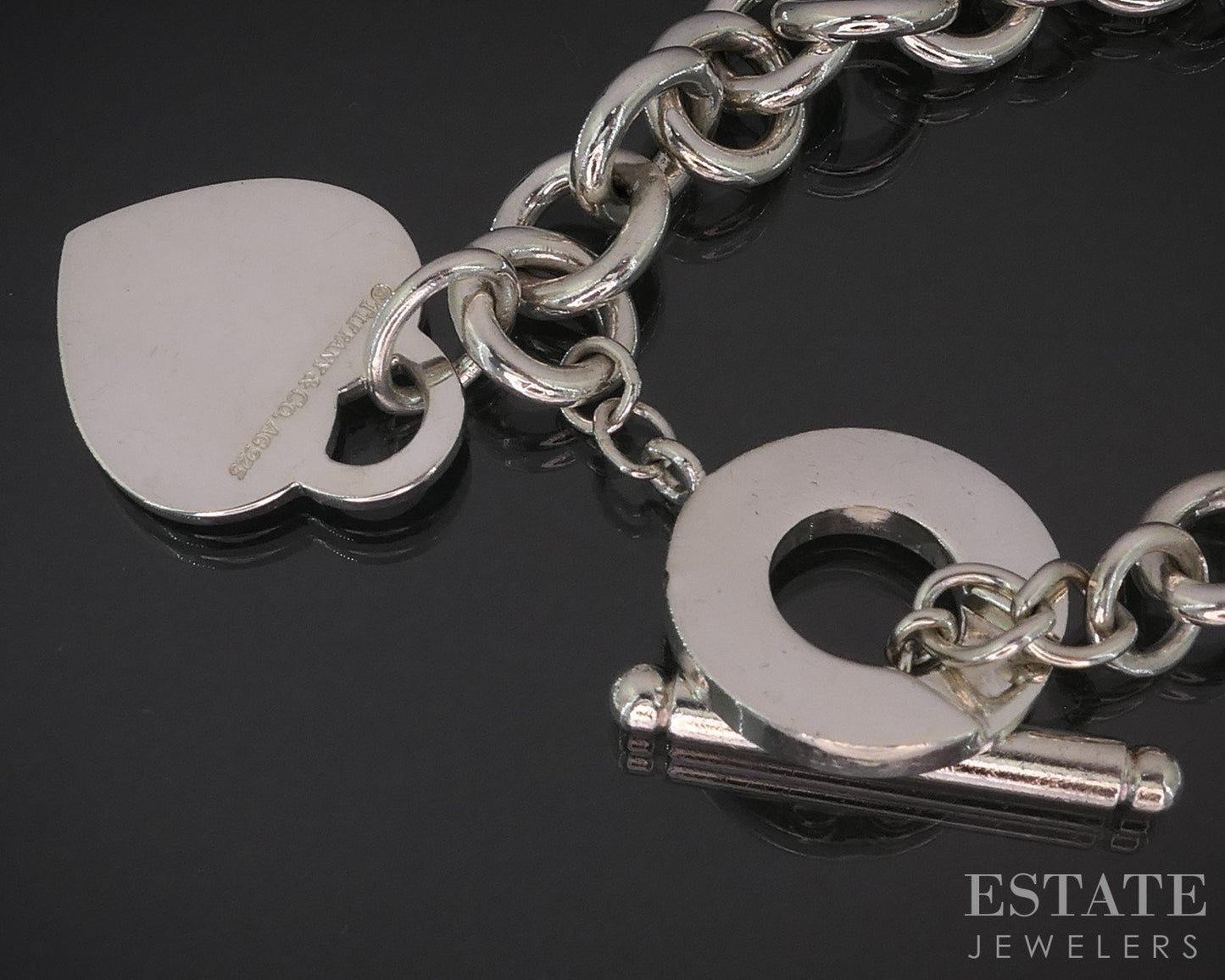 Sterling Tiffany & Co. Heart Tag Cable Chain Toggle Bracelet 41g 8"L i19315