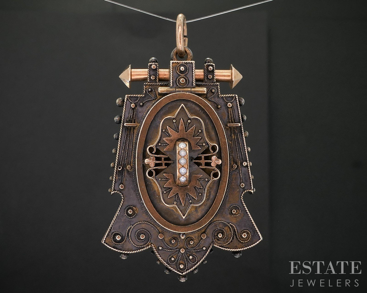 Antique Victorian 14k Yellow Gold Etruscan Revival Hair Mourning Locket i19317