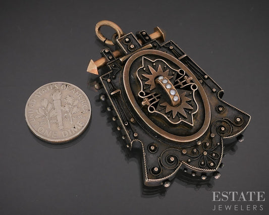 Antique Victorian 14k Yellow Gold Etruscan Revival Hair Mourning Locket i19317