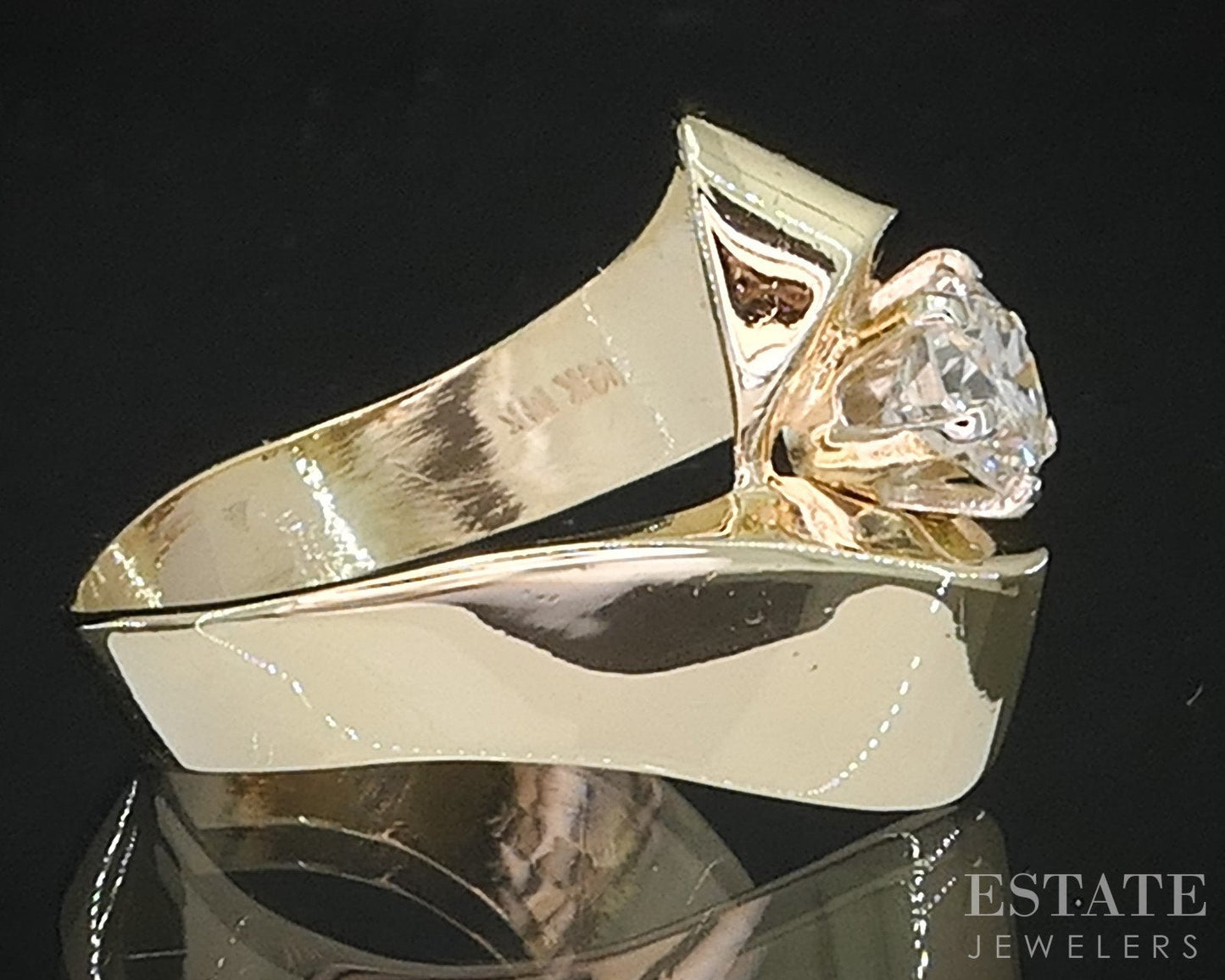 14k Yellow Gold Round Natural .70ct Diamond Ribbon Solitaire Ring 4.7g i19339