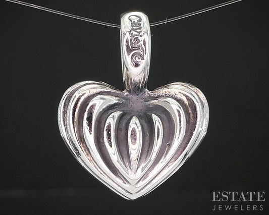 Sterling Silver Lagos Caviar Fluted Puffy Heart Ladies Pendant 9.4g i19343