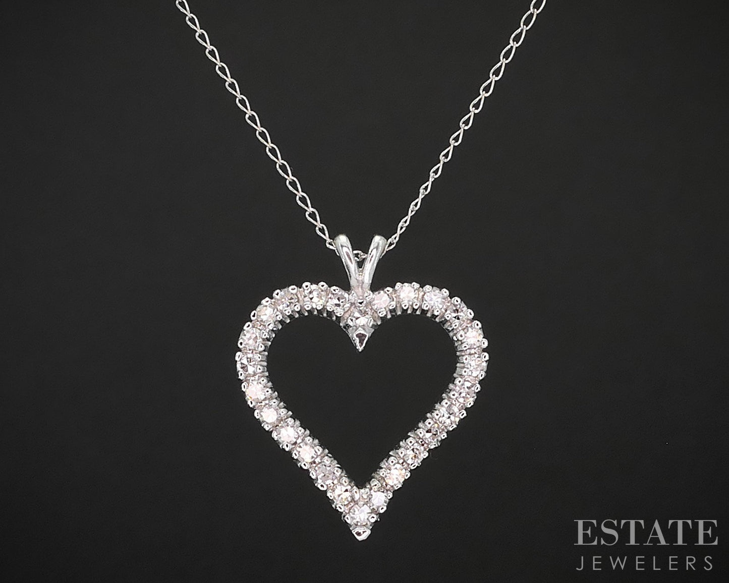 Vintage 14k White Gold Natural .35ctw Diamond Heart Necklace 2.7g 18"L p83440