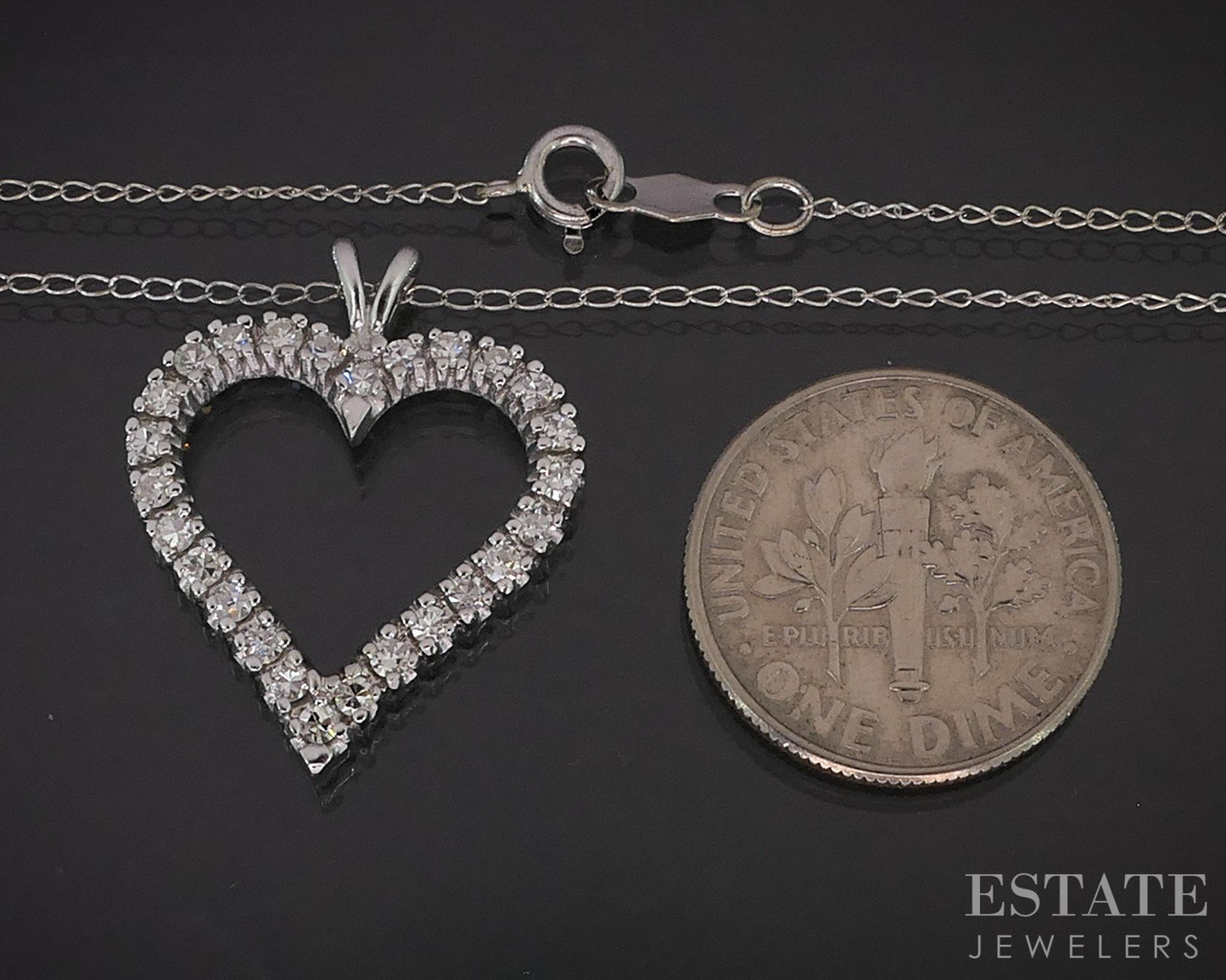 Vintage 14k White Gold Natural .35ctw Diamond Heart Necklace 2.7g 18"L p83440