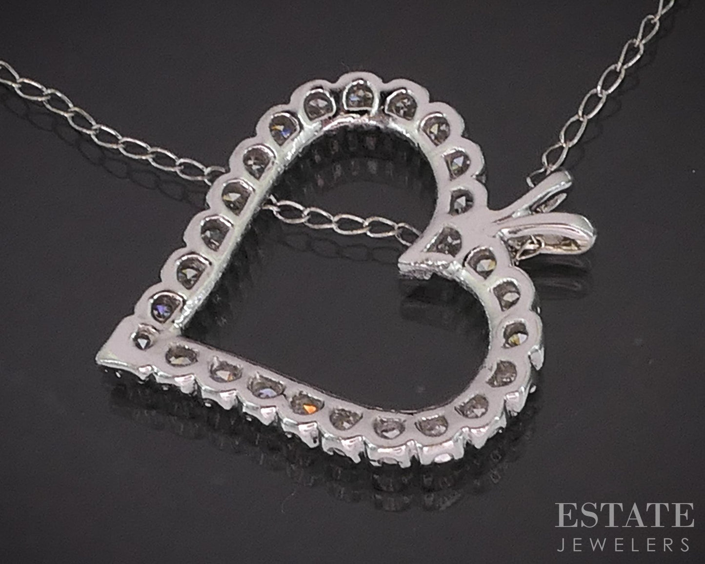 Vintage 14k White Gold Natural .35ctw Diamond Heart Necklace 2.7g 18"L p83440
