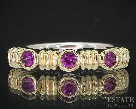 18k & Sterling Lagos Caviar Natural Ruby Ladies Stack Band Ring 5.3g i19341