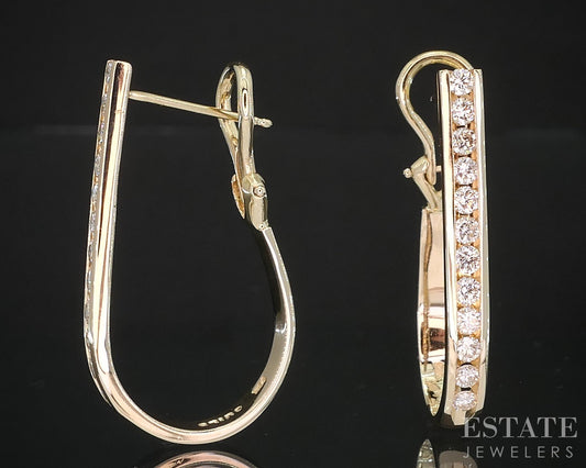 14k Yellow Gold Natural .50ctw Diamond Long J Hoop Earrings 6.6g p83438
