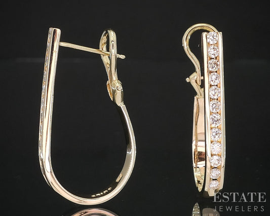 14k Yellow Gold Natural .50ctw Diamond Long J Hoop Earrings 6.6g i19338