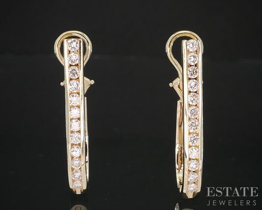 14k Yellow Gold Natural .50ctw Diamond Long J Hoop Earrings 6.6g i19338