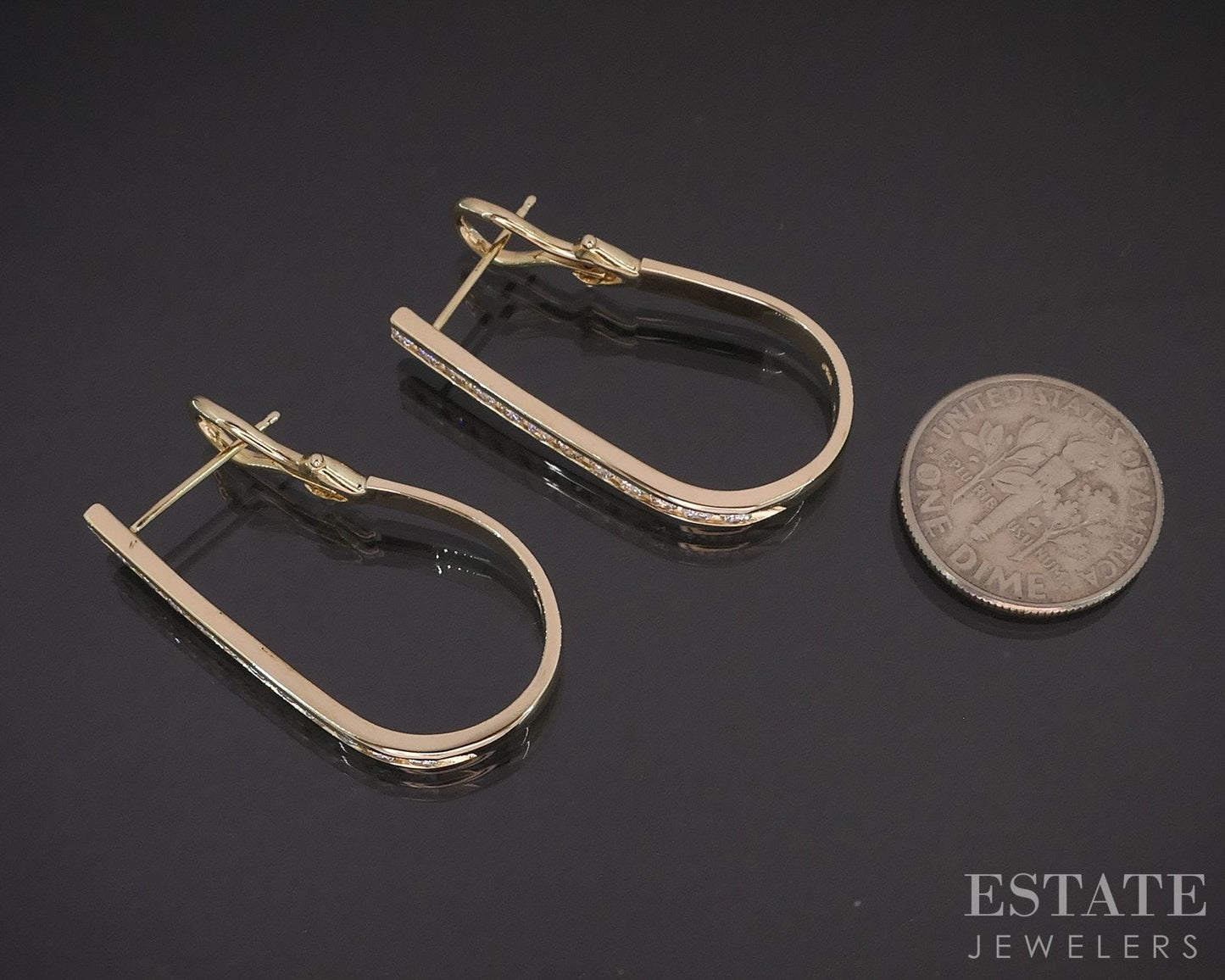 14k Yellow Gold Natural .50ctw Diamond Long J Hoop Earrings 6.6g i19338