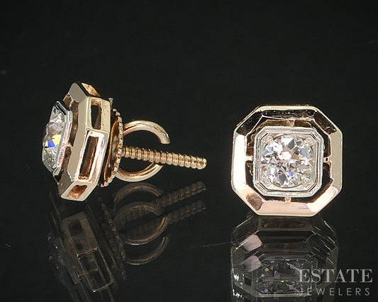 Vintage 10k Yellow Gold OEC Natural .30ctw Diamond Screw Back Earrings i19352