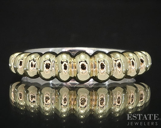 18k & Sterling Lagos Caviar Ribbed Ladies Stacked Band Ring 4.6g i19353