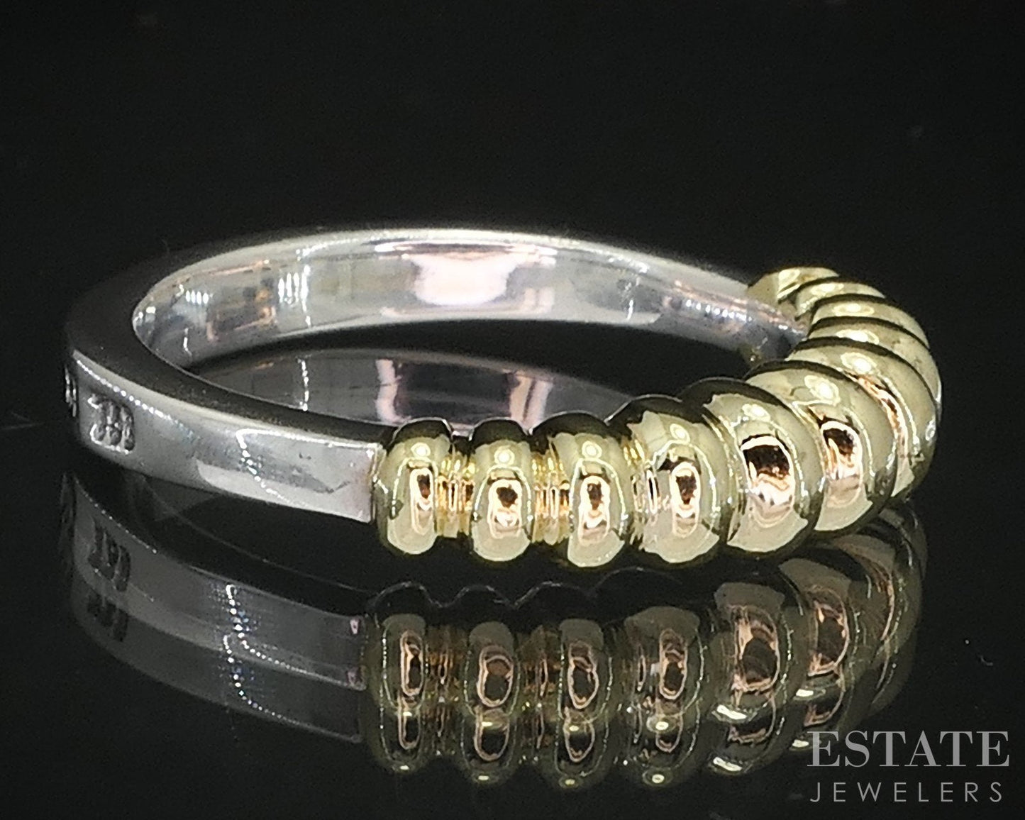 18k & Sterling Lagos Caviar Ribbed Ladies Stacked Band Ring 4.6g i19353