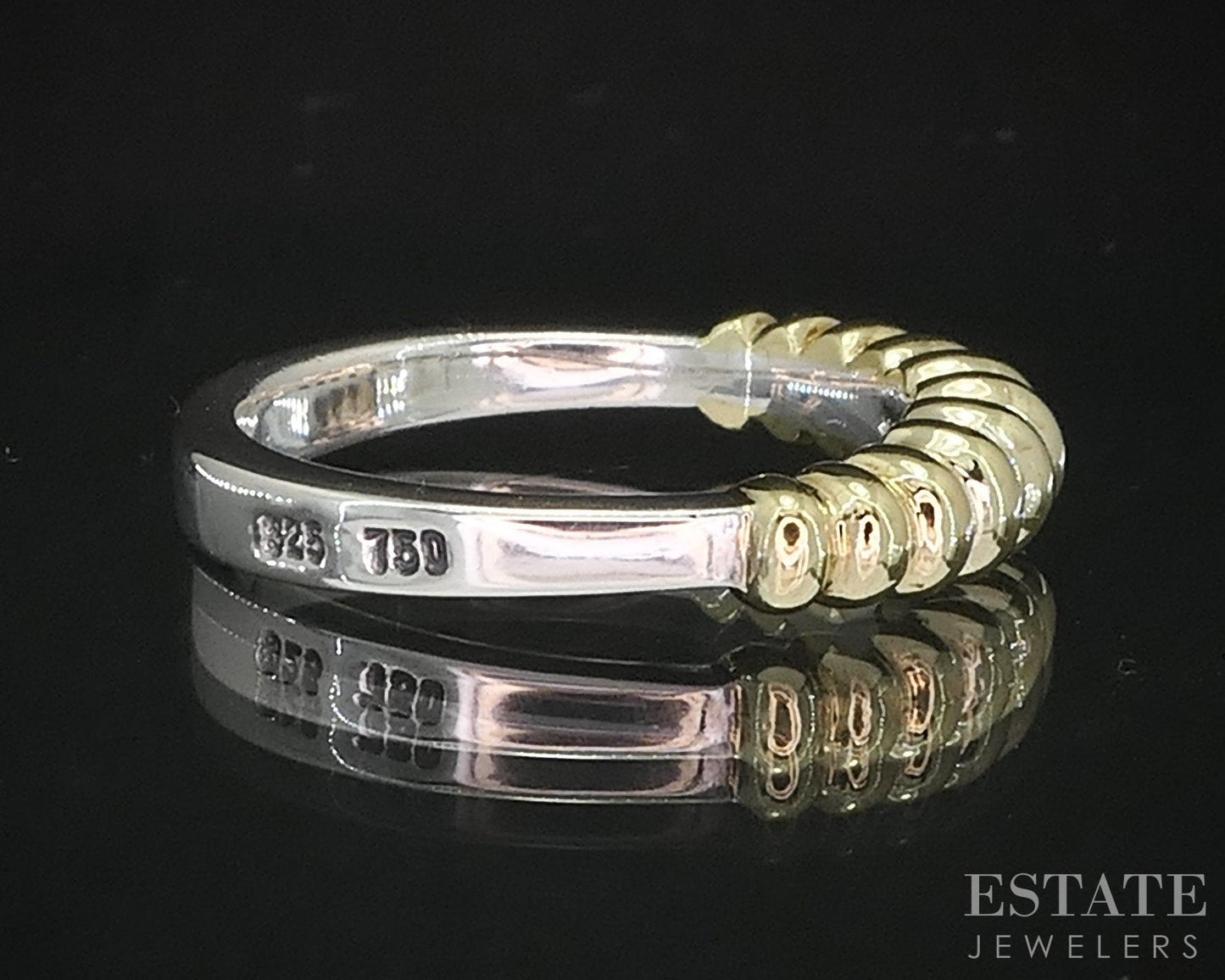 18k & Sterling Lagos Caviar Ribbed Ladies Stacked Band Ring 4.6g i19353