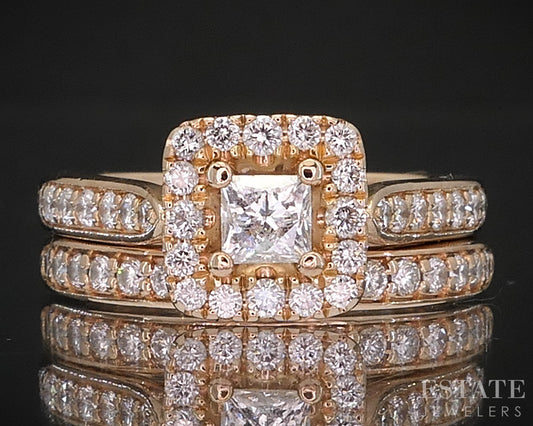 14k Rose Gold Princess LEO Natural .89ctw Diamond Wedding Set 8.1g p83562